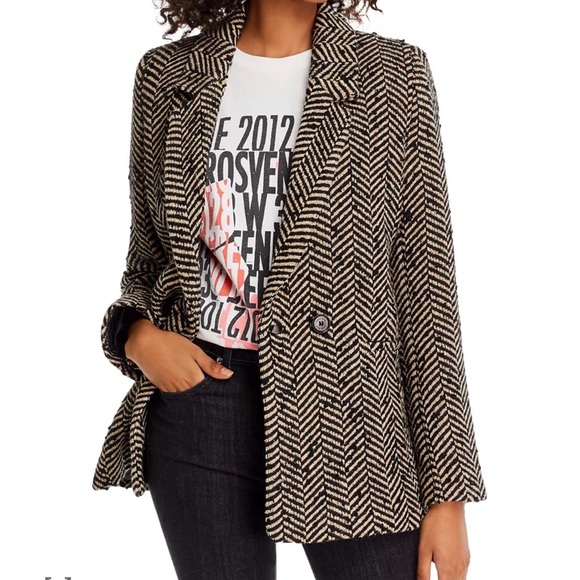 Anine Bing Diana Blazer Fishbone Herringbone Wool Blend Blazer Large NWT - Picture 3 of 16